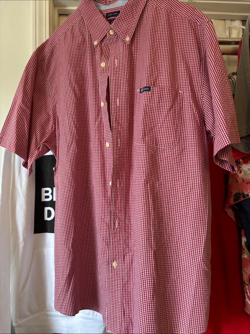Chaps Red Gingham Short-Sleeve Button-Down Shirt